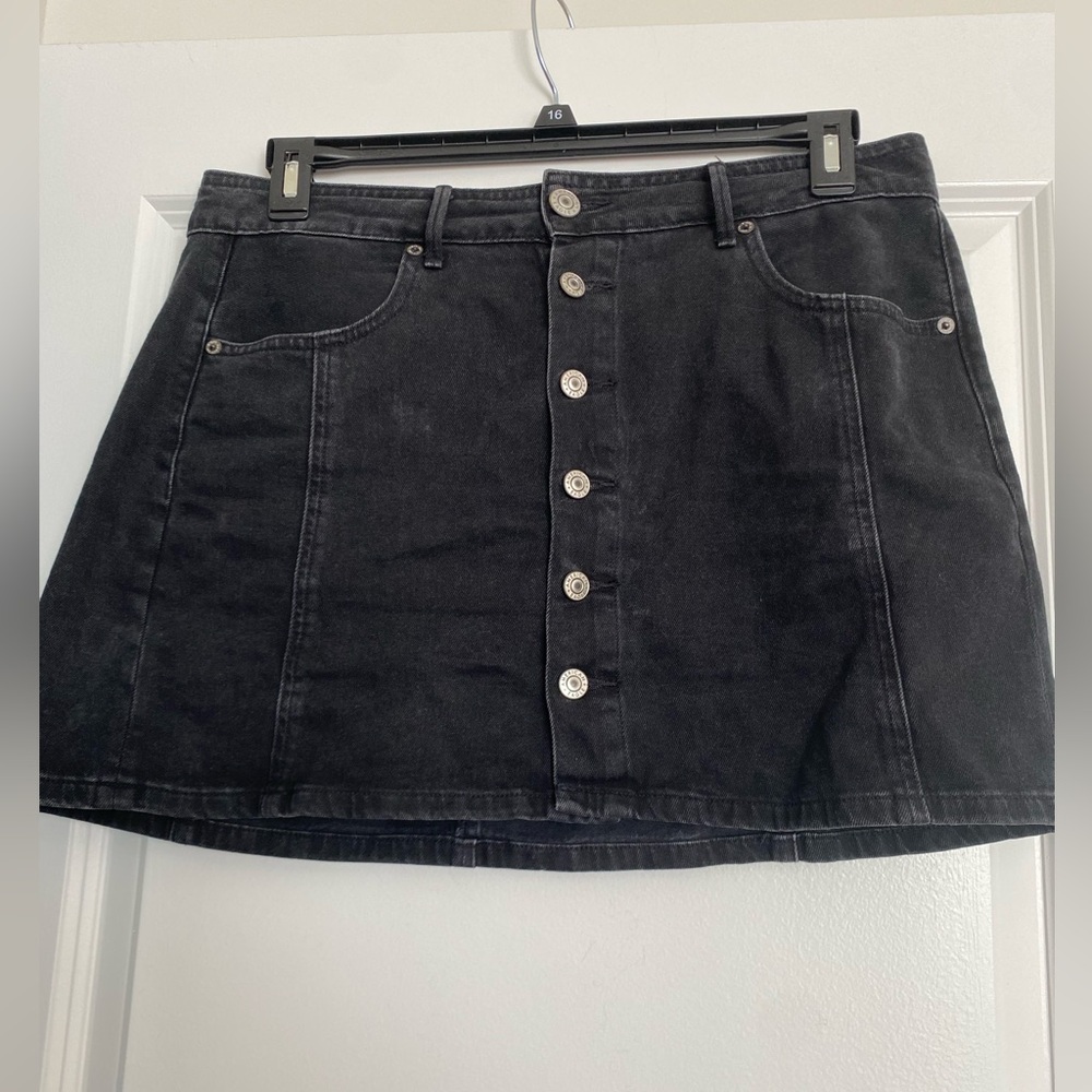American Eagle Black Denim Button Up Skirt